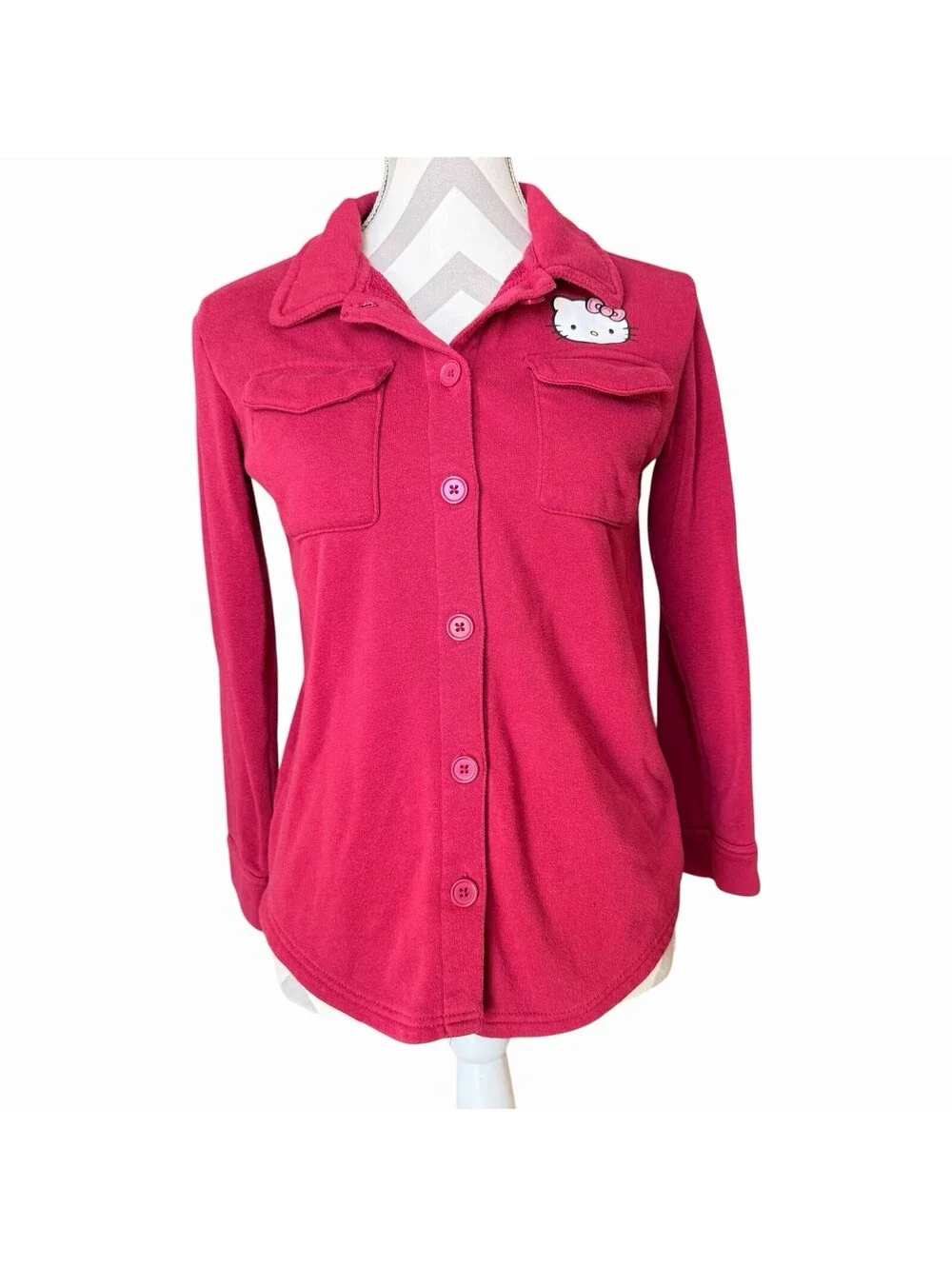 Girl’s Sanrio Hello Kitty Red Fleece Button Down Fleece Shirt Jacket Shacket XL